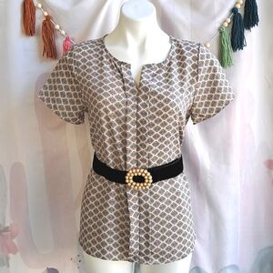 Nwot West Kei Office Blouse Neutral Tones Beige Patterned Top Medium